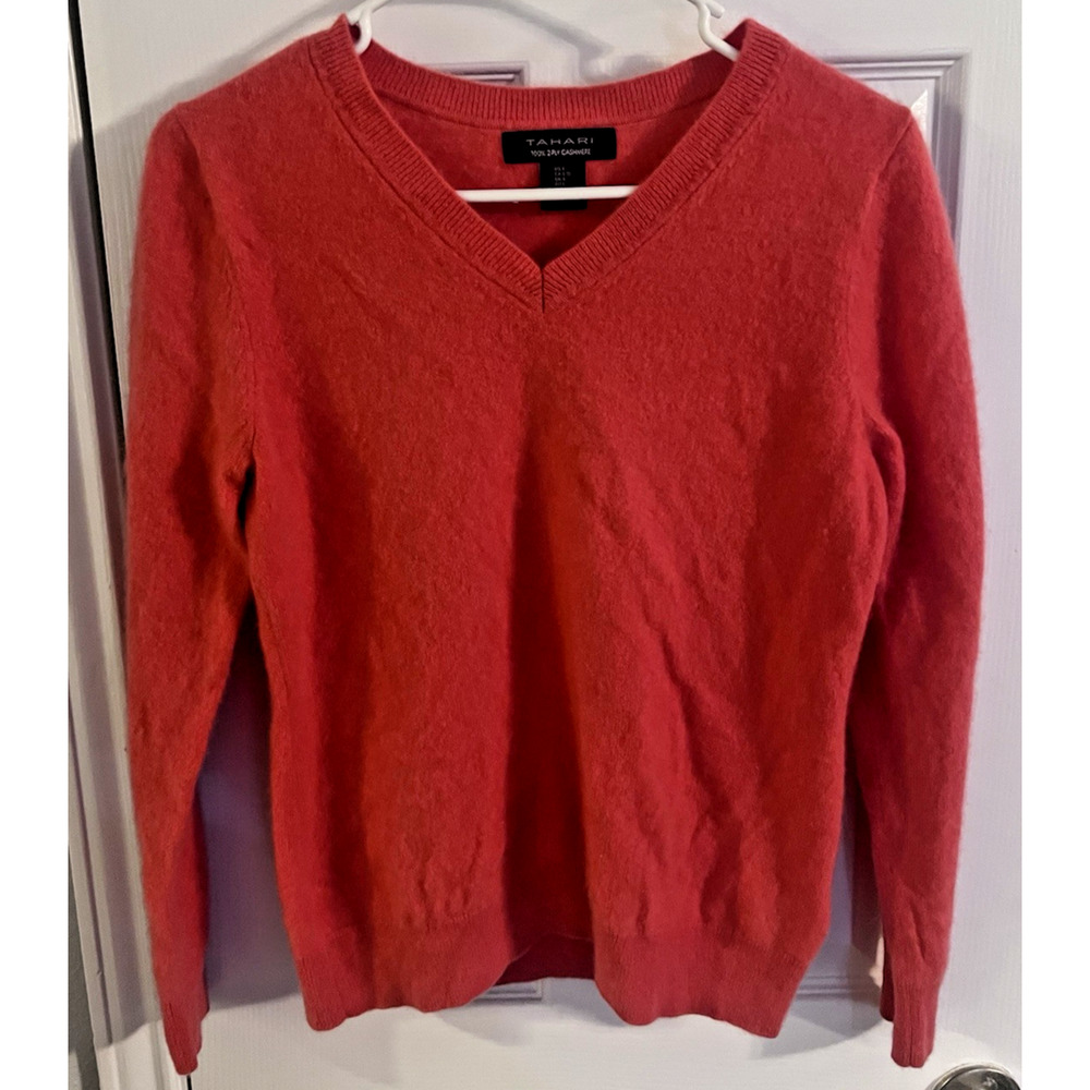 Tahari Coral Pink 100% 2-PLY Cashmere Jumper Size L